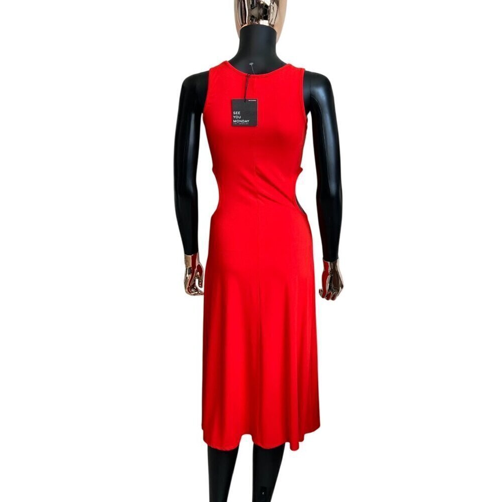 See You Monday Red Orange Cutout Midi Dress Size M NWT Sleeveless Bodycon Party - Picture 3 of 9